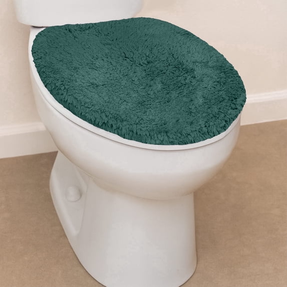 Home Weavers Waterford Bathroom Rug Toilet Lid Seat Cover, Elastic Edges Cotton Soft Universal Fit for Standard Round Elongated Bathroom Bowl Lids, Washable, 18"x18" Toilet Lid Cover Bottle Green