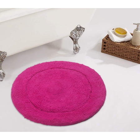 Home Weavers Waterford Collection 100% Cotton Tufted Bath Rug, Extra Soft and Absorbent Bath Rugs, Non-Slip Plush Bath Carpet, Machine Wash, bath rug for Bathroom, 22" Round, Hot Pink Rug
