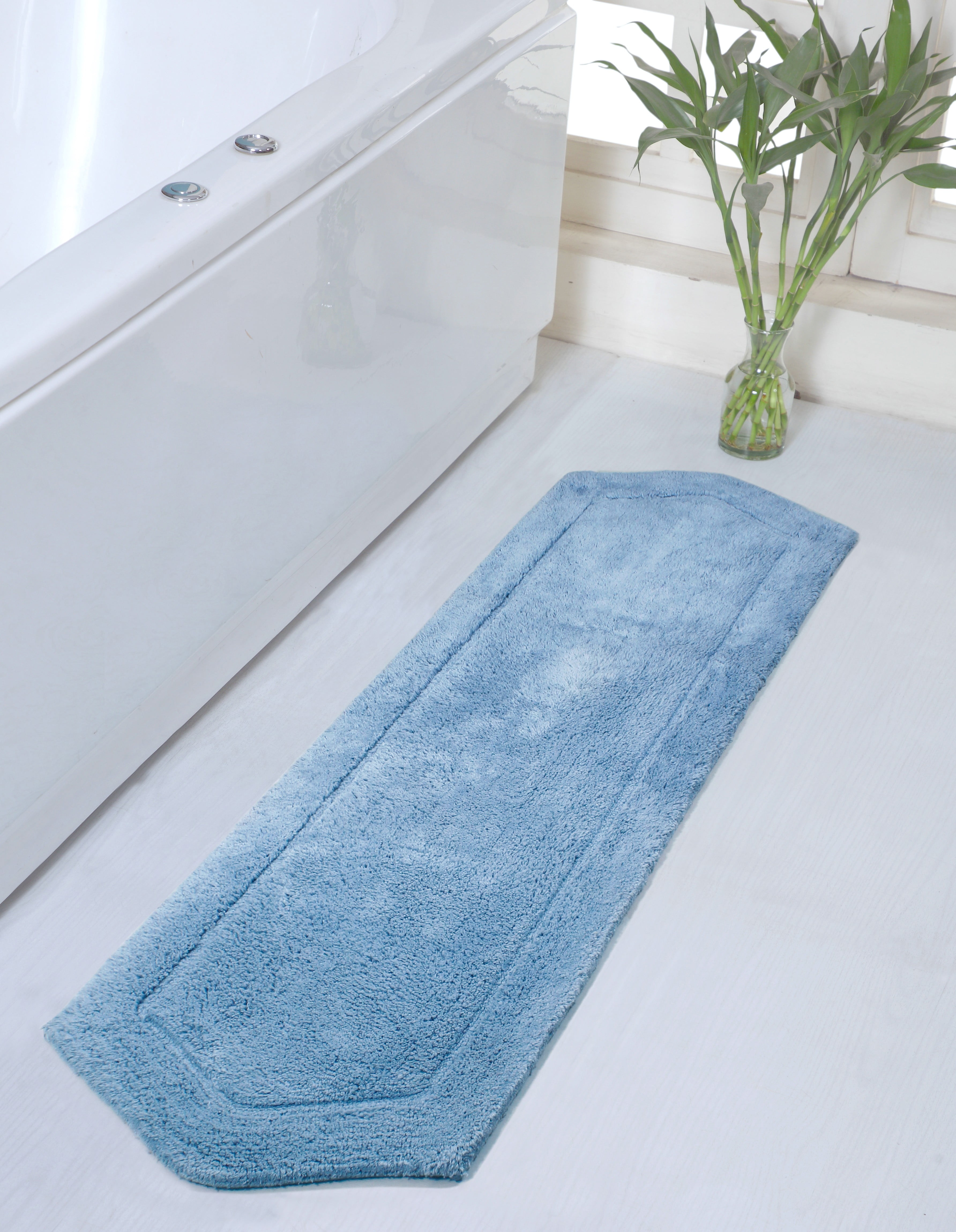 Waterford Collection Blue Cotton Tufted Bath Rug Runner