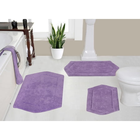 Home Weavers Waterford Collection 100% Cotton Tufted Bath Rug, Extra Soft and Absorbent Bath Rugs, Non-Slip Bath Mets, Machine Washable bath rugs for Bathroom, 3 Piece Set, Purple Rug