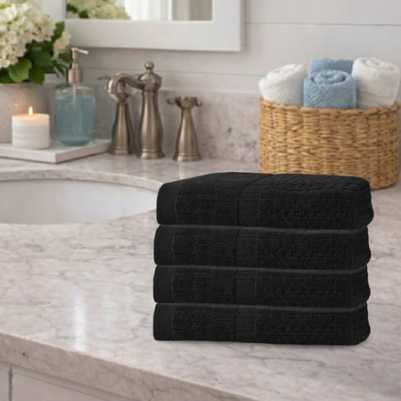 Home Weavers Willow Collection Hand Towels Set of 4 | 100% Cotton Zero Twist | 630 GSM Thick Plush | Soft, Highly Absorbent & Quick Dry | Hotel Quality Luxury Hand Towels | 16x24 Inch | Black