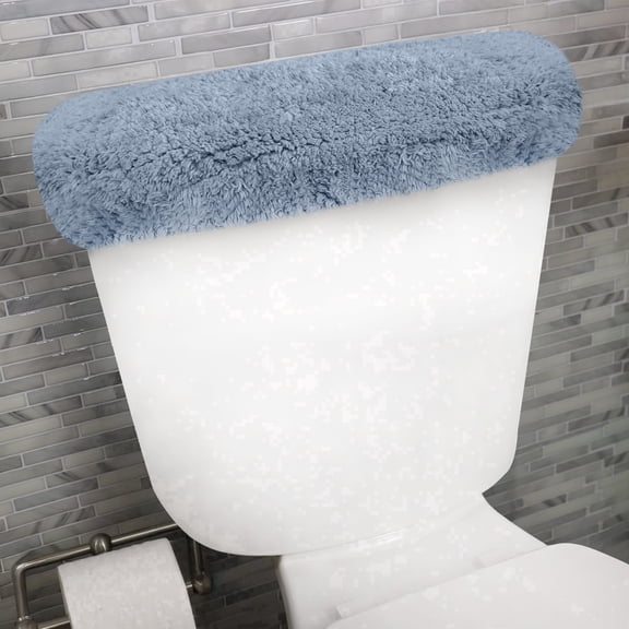Home Weavers Waterford Collection Bathroom Rug 100% Cotton Fabric, Soft Absorbent, Elastic Edges, Machine Wash Dry, Toilet Tank Lid Cover for Bathroom, 10"x22" Tank Cover, Blue