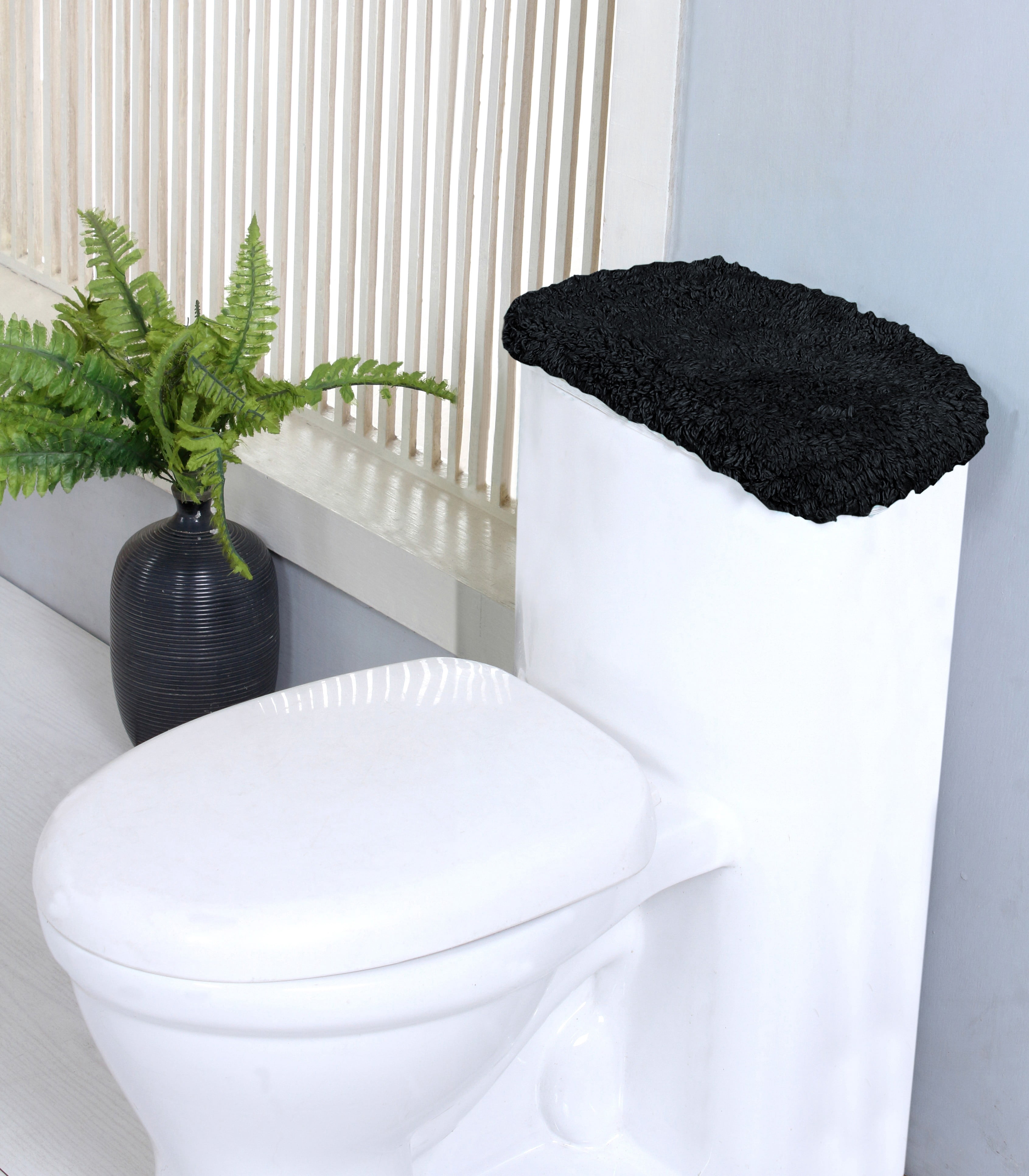 Home Weavers Waterford Collection Bathroom Rug 100% Cotton Fabric Tank Cover, Soft & Absorbent Bath Rugs, Elastic Edges, Machine Wash Dry, Toilet Tank Lid Cover for Bathroom, 10"x22" Tank Cover, Black
