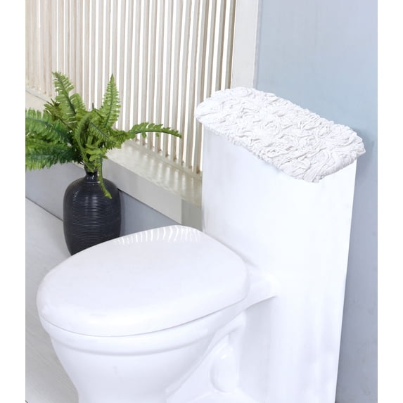 Home Weavers Bell Flower Collection 100% Cotton Tufted Bath Rugs, Extra Soft and Absorbent Bath Rugs, Non-Slip Bath Mats, Machine Washable, Bathroom Bath Mats for Floor, 10"x22" Tank Lid Cover, White