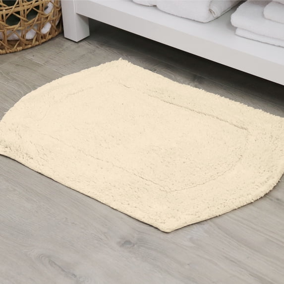 HOME WEAVERS Waterford Collection Cotton Tufted Bath Rug, 17" x 24", Ivory