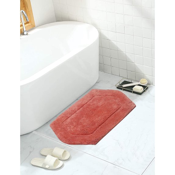 HOME WEAVERS Waterford Cotton Bath Rug, Soft & Absorbent, Non-Slip, Machine Washable – 17"x24", Coral