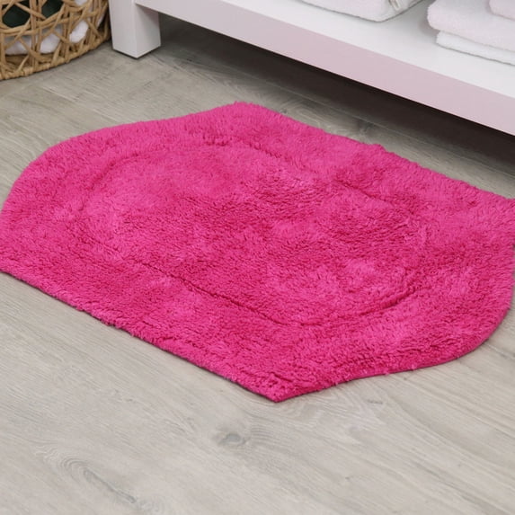 HOME WEAVERS Waterford Collection Cotton Tufted Bath Rug, 17" x 24", Hot Pink