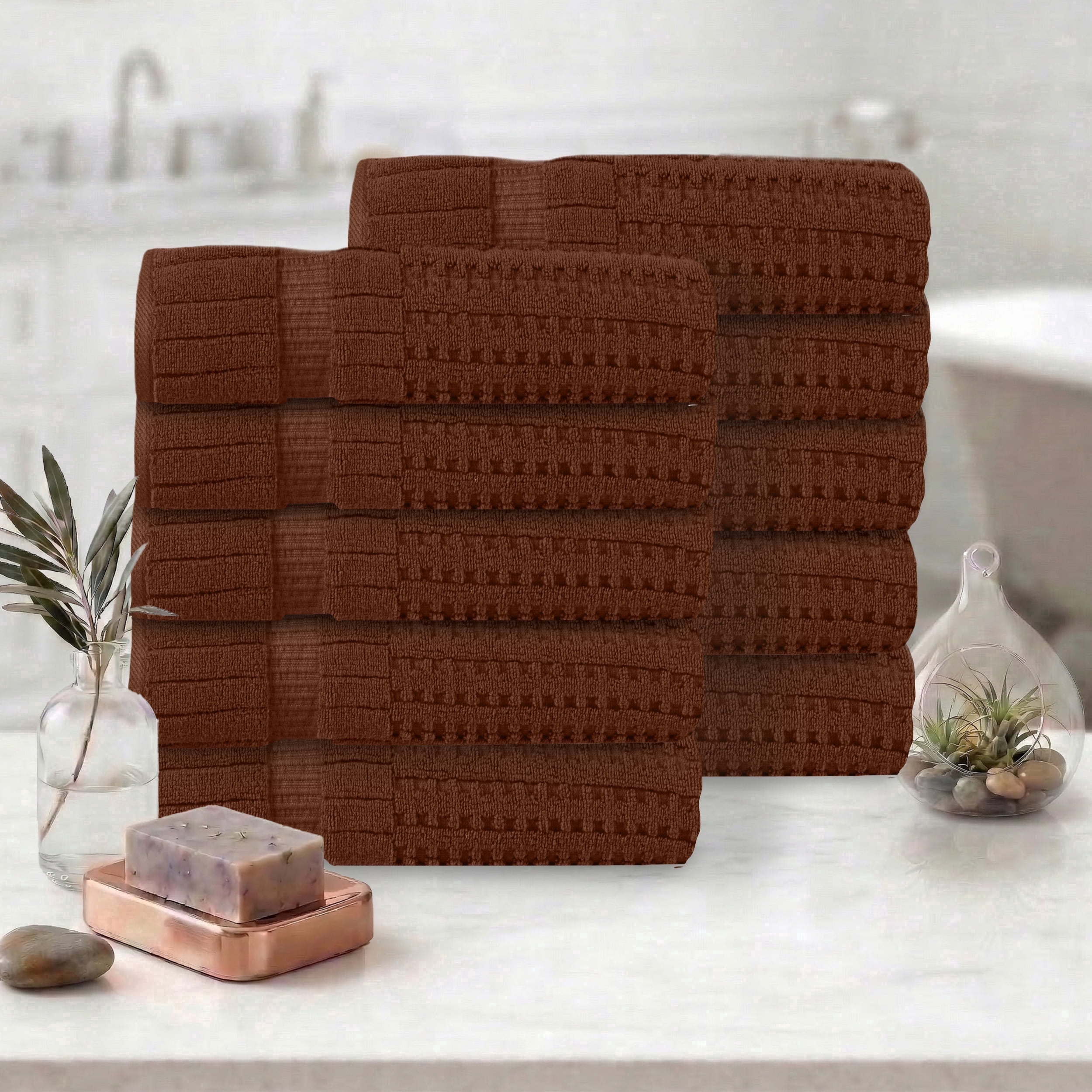Home Weavers Willow Bath Towels Set of 10, 100% Cotton Zero Twist, 630 GSM, Soft Absorbent Quick Dry, 27x54 inch, Chocolate