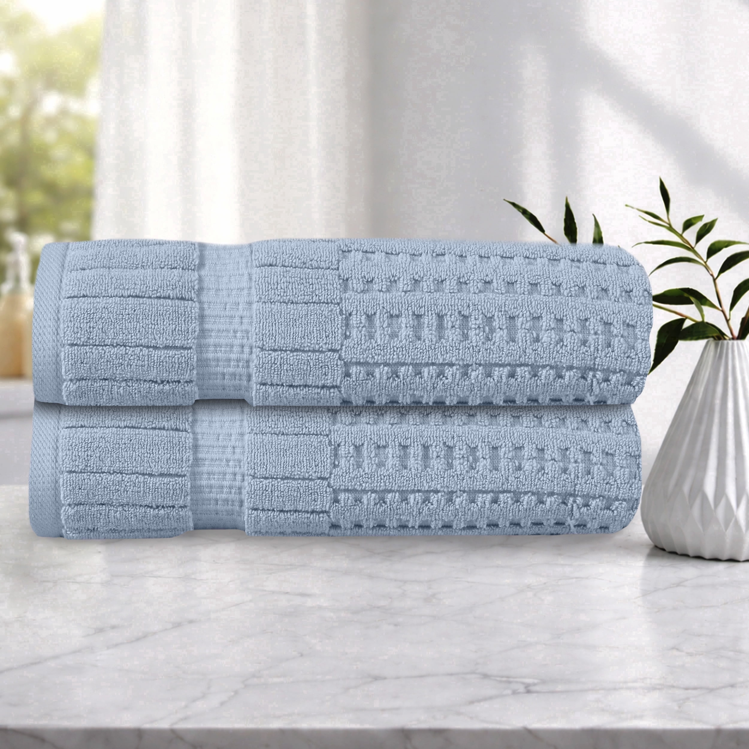 Home Weavers Willow Bath Towels Set of 2, 100% Cotton Zero Twist, 630 GSM, Soft Absorbent Quick Dry, 27x54 inch, Blue