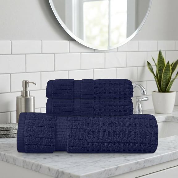 Home Weavers Willow Collection Bath Towels Set of 3 | 100% Cotton Zero Twist | 630 GSM Thick Plush | Soft, Highly Absorbent & Quick Dry | 1 Bath Towel & 2 Hand Towels | Navy