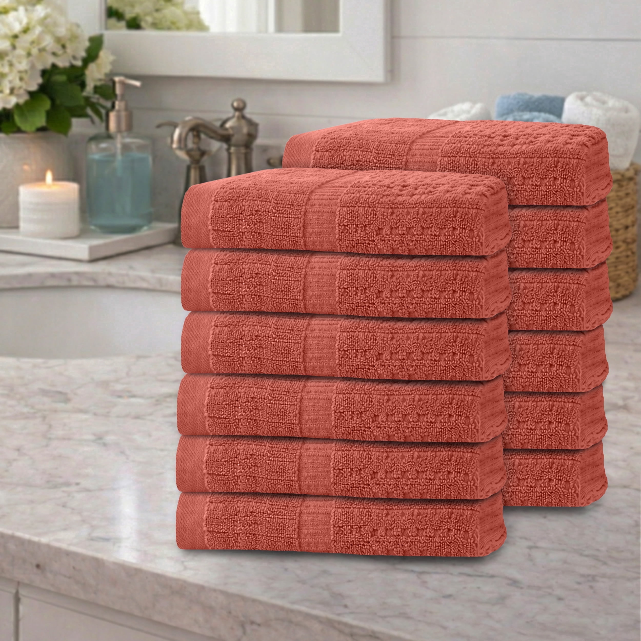 Home Weavers Willow Collection Hand Towels Set of 12 | 100% Cotton Zero Twist | 630 GSM Thick Plush | Soft, Highly Absorbent & Quick Dry | Hotel Quality Luxury Hand Towels | 16x24 Inch | Coral