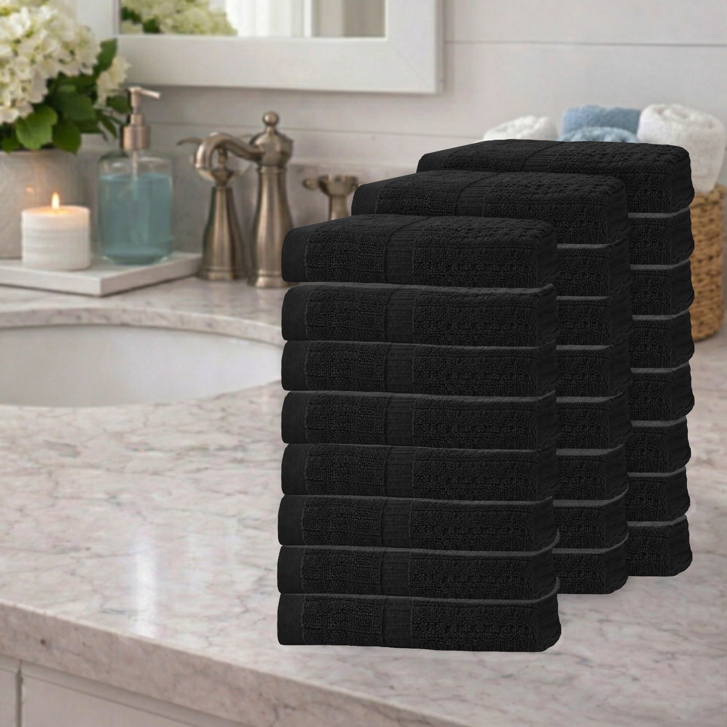 Home Weavers Willow Collection Hand Towels Set of 24 | 100% Cotton Zero Twist | 630 GSM Thick Plush | Soft, Highly Absorbent & Quick Dry | Hotel Quality Luxury Hand Towels | 16x24 Inch | Black
