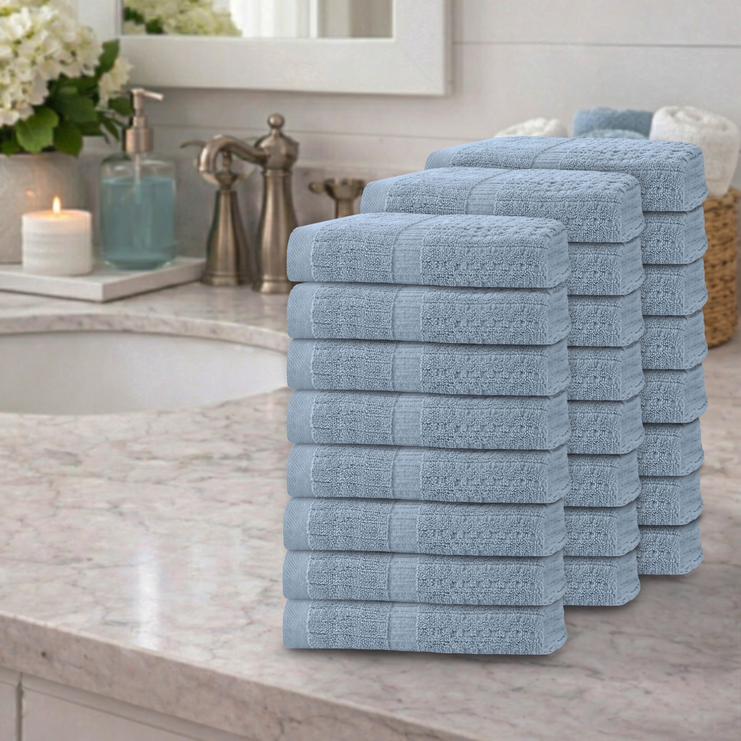 Home Weavers Willow Collection Hand Towels Set of 24 | 100% Cotton Zero Twist | 630 GSM Thick Plush | Soft, Highly Absorbent & Quick Dry | Hotel Quality Luxury Hand Towels | 16x24 Inch | Blue