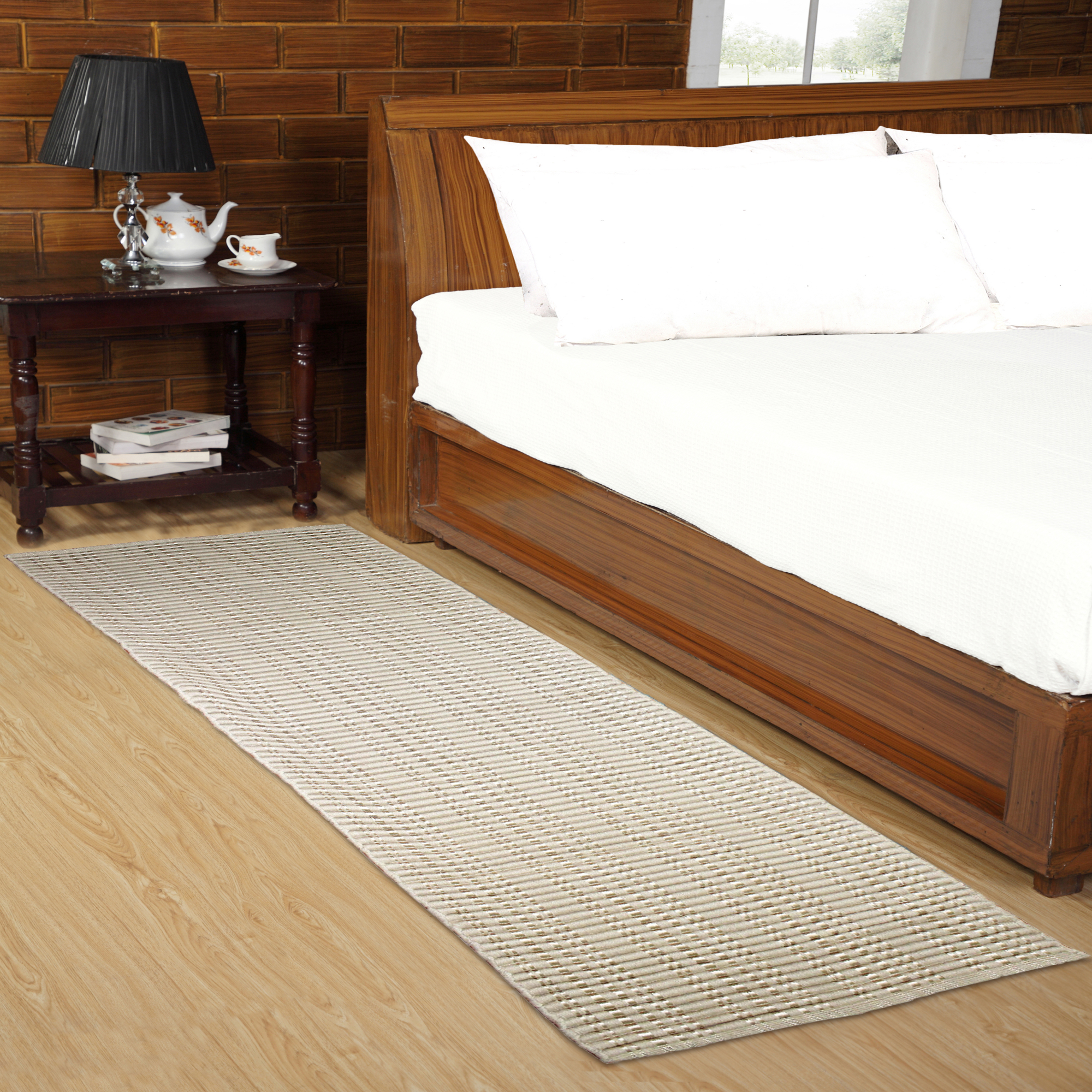 Home Weavers Woolen Silk Ribbed Living Room Rug, Machine Washable Area ...