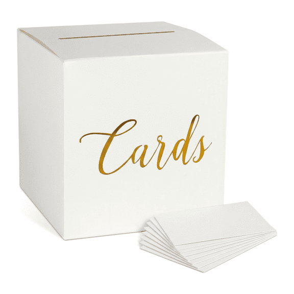 Home Wedding Card Box with Foil Finish – Square 8.6" Gift Card Box for Party, Wedding Reception, Birthday, Graduation, Baby Shower, Raffle – Includes 10 Matching Cards