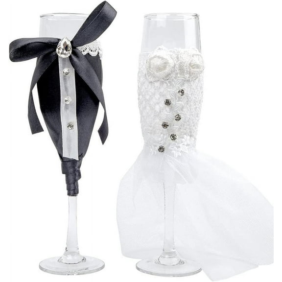 Home Wedding Reception Celebration Champagne Toasting Flute Set of 2, Wedding Day Dcor Mr Mrs Wine Glasses Wedding Toasting Glasses Set for Couples