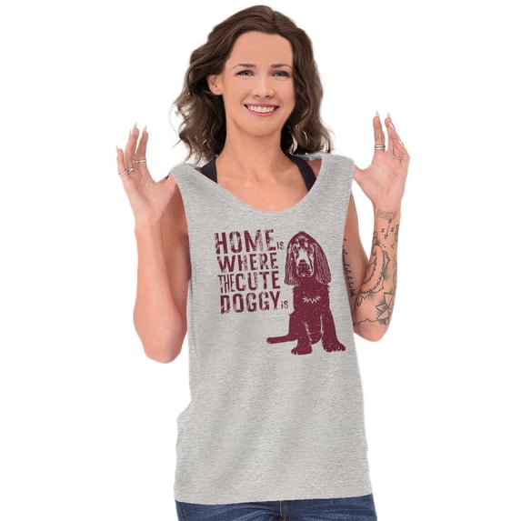 Home Where Dog Is Cute Pet Owner Tank Top Tee Shirt Women Brisco Brands S