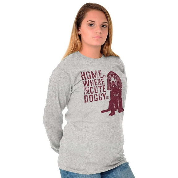 Home Where Dog Is Cute Pet Owner Women Plus Size Long Sleeve Graphic Tee Brisco Brands 3X