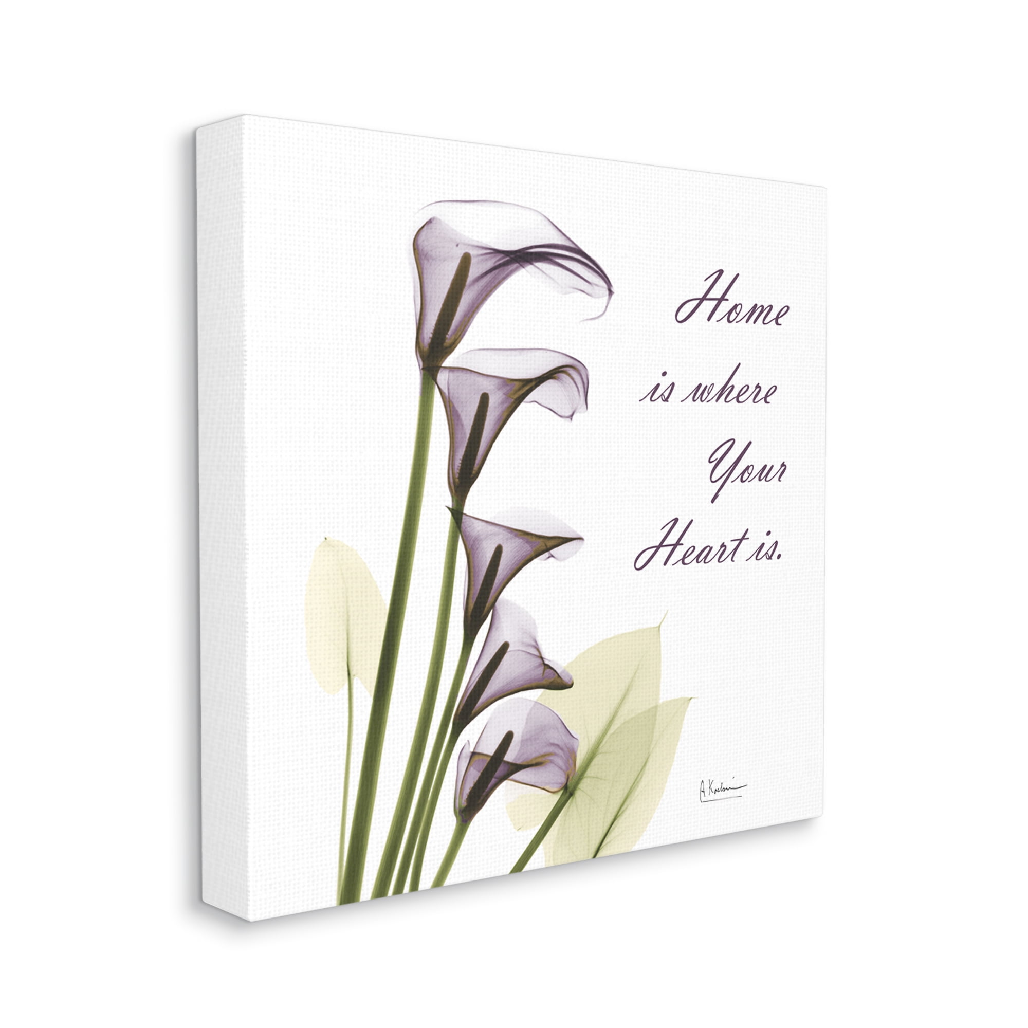 Home Where Heart Is Quote Calla Lily Flowers Botanical & Floral Gallery-Wrapped Canvas Print Wall Art, 17x17
