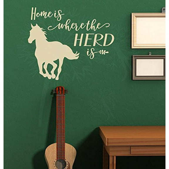 Home Where Herd Is Vinyl Decal Stickers Horse Wall Art Decor Farm Quotes 23x19-Inch Beige