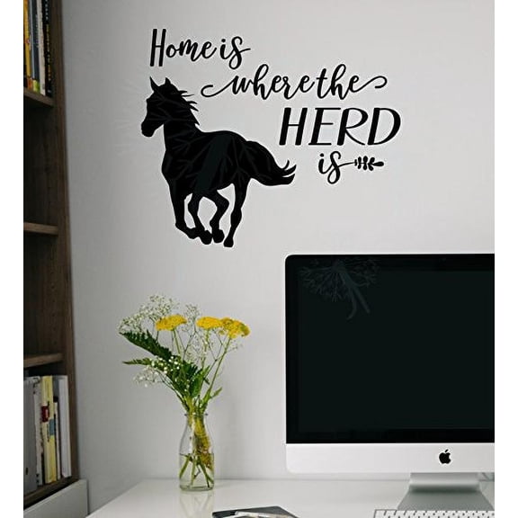 Home Where Herd Is Vinyl Decal Stickers Horse Wall Art Decor Farm Quotes 23x19-Inch Black