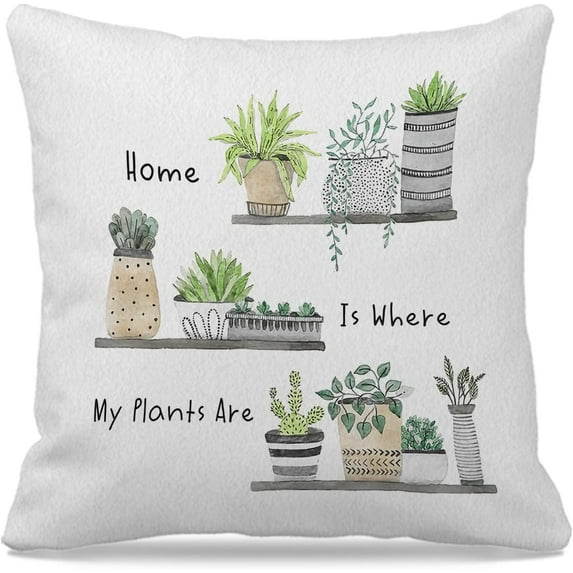 Home is Where My Plants are Throw Pillow Cover 18x18 Inch Watercolor Boho Potted Green Plant Decor for Home Bedroom Living Room,Gifts for Plant Lovers