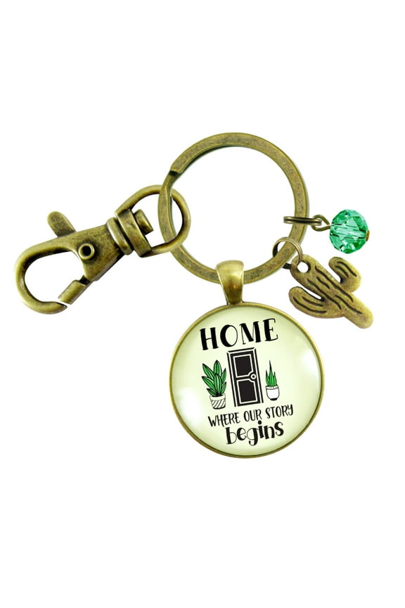 Home Where Our Story Begins Gutsy Goodness Bronze Keychain First New House Southwest Inspired Realtor Gift