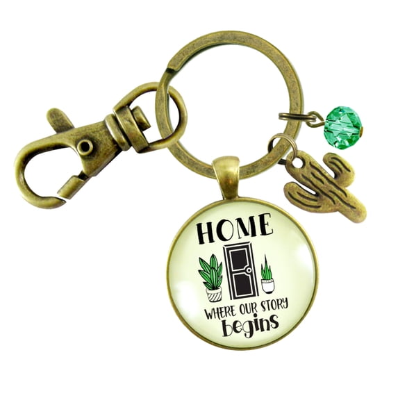 Home Where Our Story Begins Gutsy Goodness Bronze Keychain First New House Southwest Inspired Realtor Gift