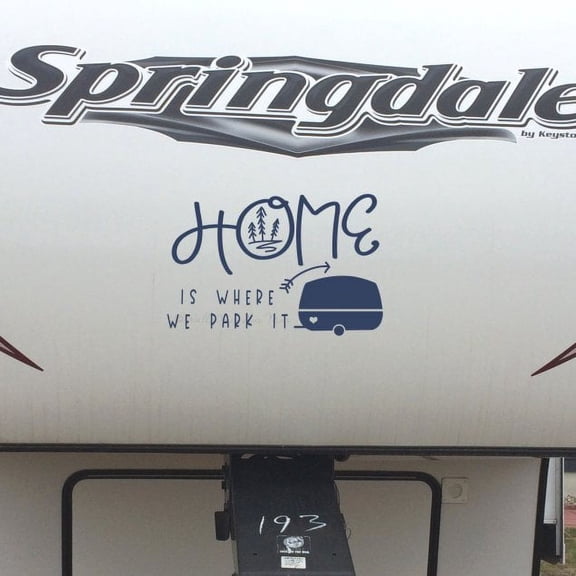 Home Where We Park It Outdoor Camper Decor Sticker Decal Outside RV Vinyl Word Art 23x15-Inch Glossy Deep Blue