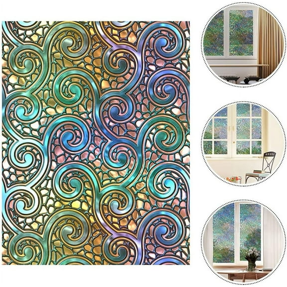 Home Window Decoration, Purple Curtain, Stained Glass Window Film, Sun Blocking Window Film, Stained Frosted Glass Window Decals Door Decorative Sticker for Home Bathroom Office