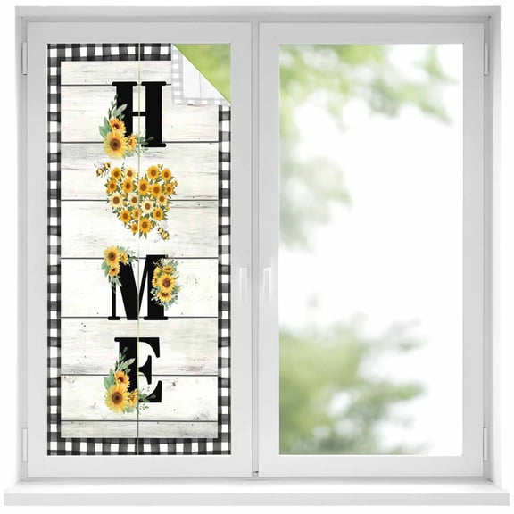 Home Window Privacy Film, Summer Sunflower Romantic Love Heart Black White Lattice Frame Frosted Glass Window Clings Static Cling UV Heat Blocking Reusable Door Sticker for Bathroom 17.7 x 39.3 Inch