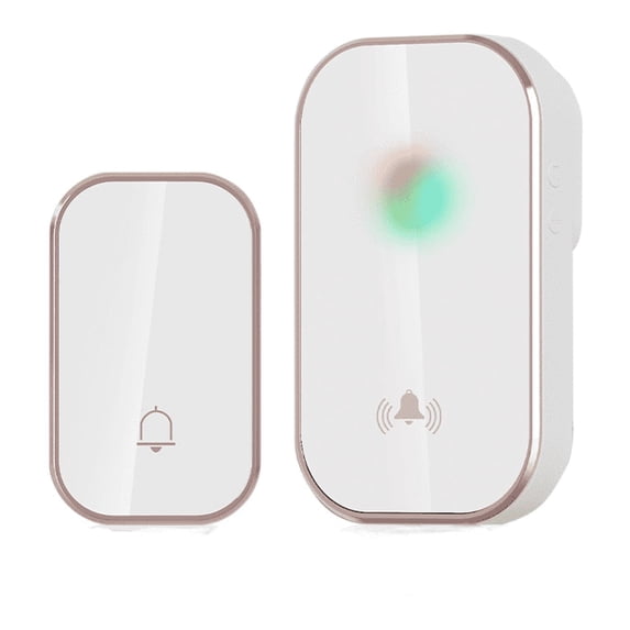 Home Wireless Doorbell Kit Remote Pager with 300m Range Digital Music Doorbell European Standard Plug in Receiver 38 Melodies LED Flash Gold