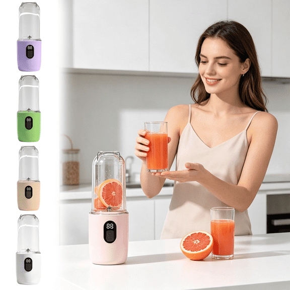 Home Wireless Fully Automatic Portable Juicer – Cordless Rechargeable Juicer Set, Includes 1 Juicing Cup + Lid + USB Charging Cable for Kitchen, Office, Travel, Gym, Camping & Picnic (Yellow)