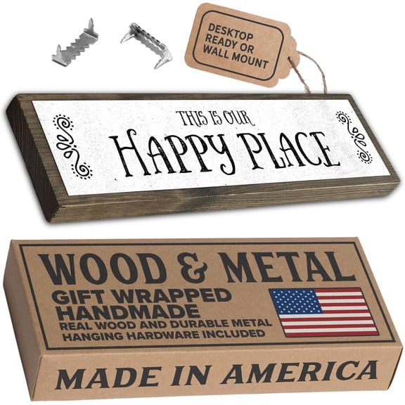 Home Wood Signs (Medium - Wood And Metal, This Is Our Happy Place)