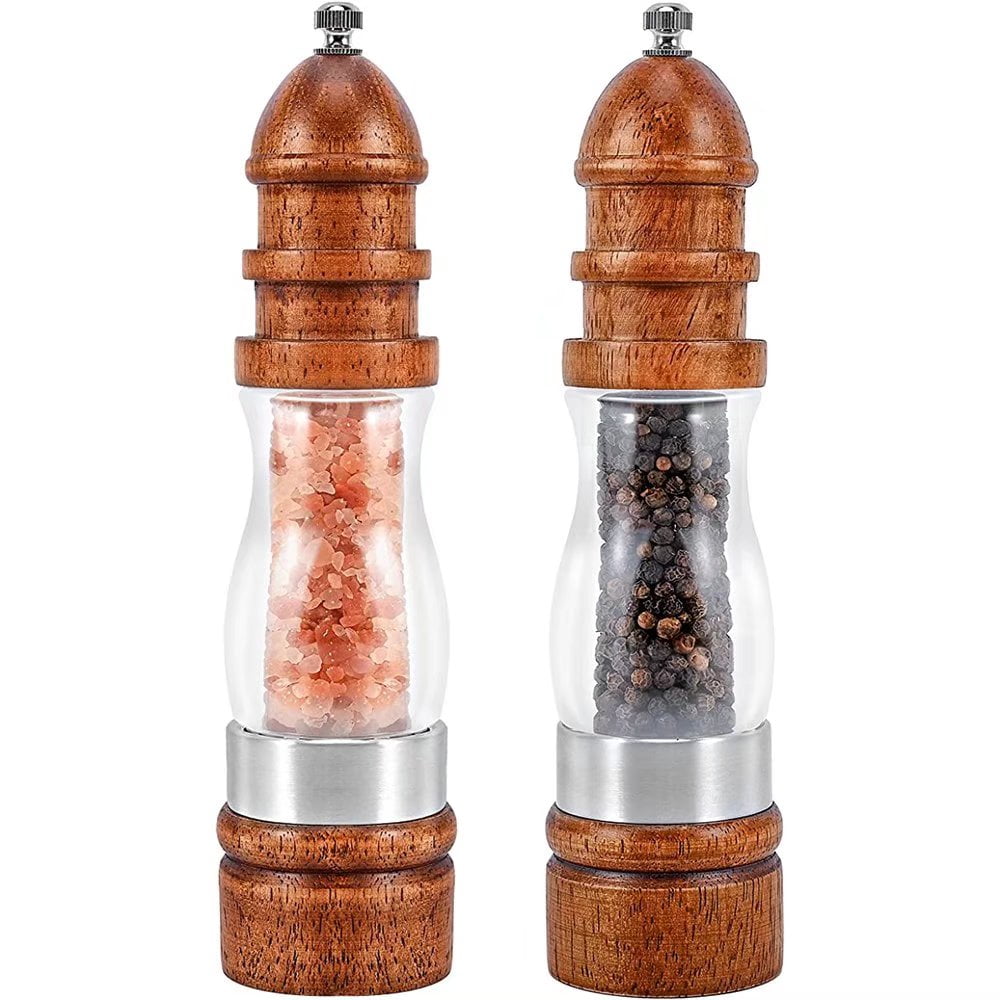 Home Wooden Salt Spice Container Pepper Mill Grinder Shaker Wood Color 8 Inch-Pack of 2