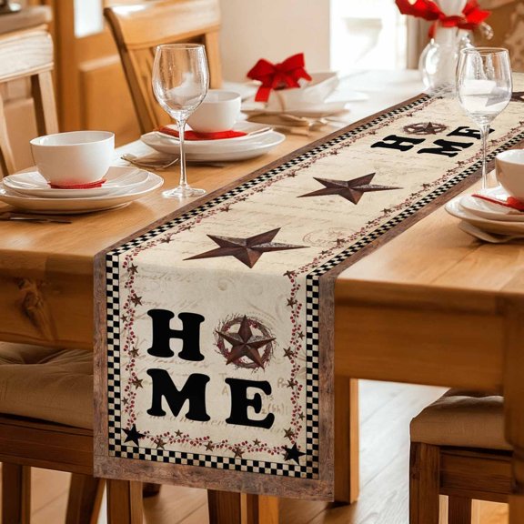 Home Words on Vintage Letter Table Runner 36 Inches Long,Kitchen Dining Tablerunners Country Stars Black Plaid Linen Table Runners Dresser Scarves for Home Dinner Wedding Holiday Party Decor