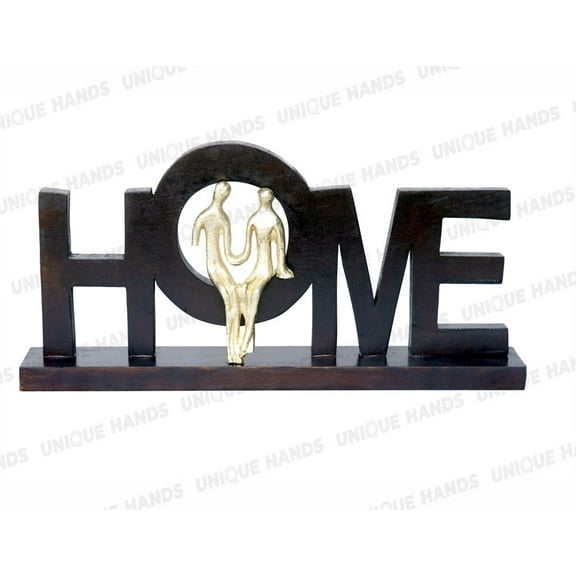 "Home" Words Wooden & Metal Decorative Sign Free Standing Table Top Decoration, Cutout Wood Letter Art Dining Table Home Decor Black