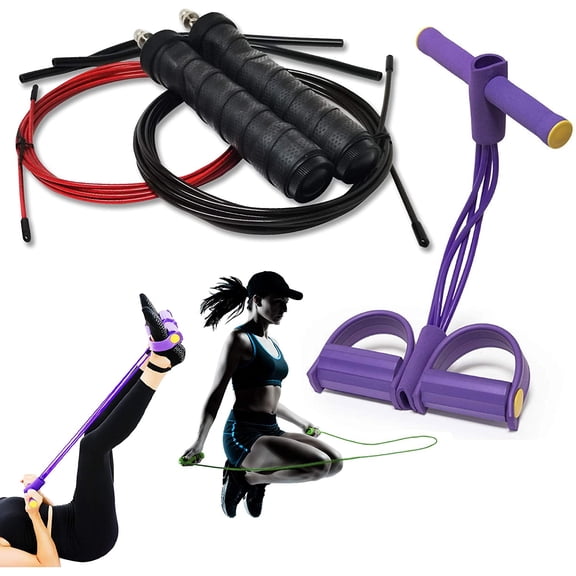 Home Workout Ropes or Therapy Trainer-Exercises Weight Loss Jump Rope+Resistance Physical,Stretching Leg/Arm/Stomach Muscle Tension Straps-Band Fitness Equipment Bundle for Adults;Women,Men,Boys,Girls