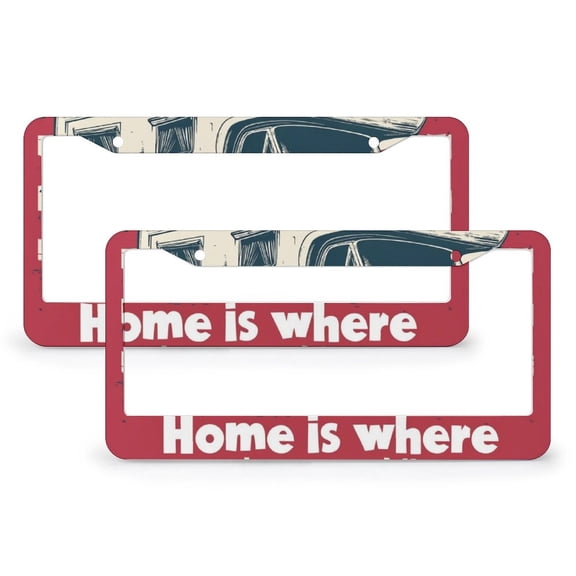 Home Is Where You Park It America Flag License Plate Frames 2 Pieces Happy Camper Car License Plate Frame for Women Men US Vehicles 2 Holes Metal License Plate Frame