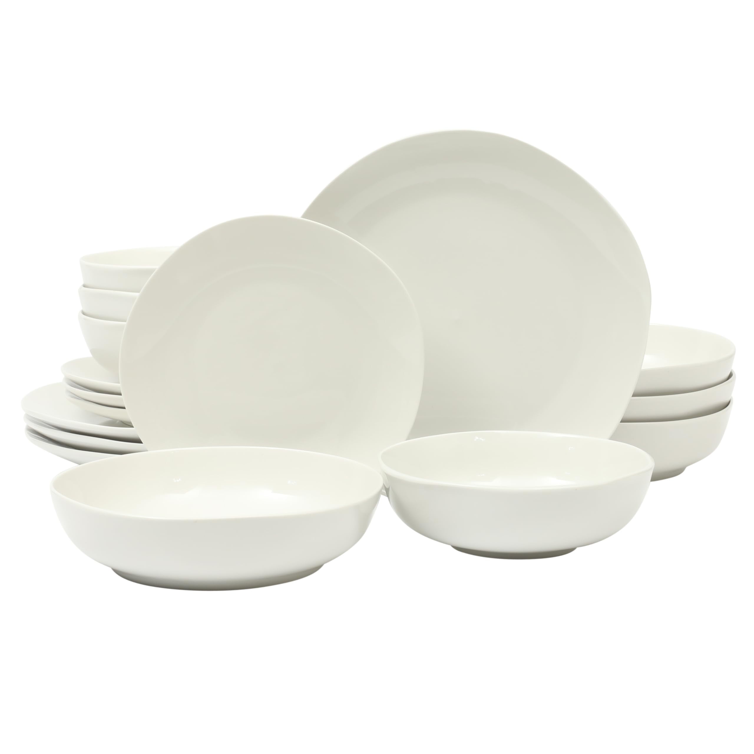Home Zen Buffet White Porcelain Dinnerware Set for 4 with Square Plates, Bowls, Mugs, Chip and Scratch Resistant, Dishwasher and Microwave Safe, 16 Piece