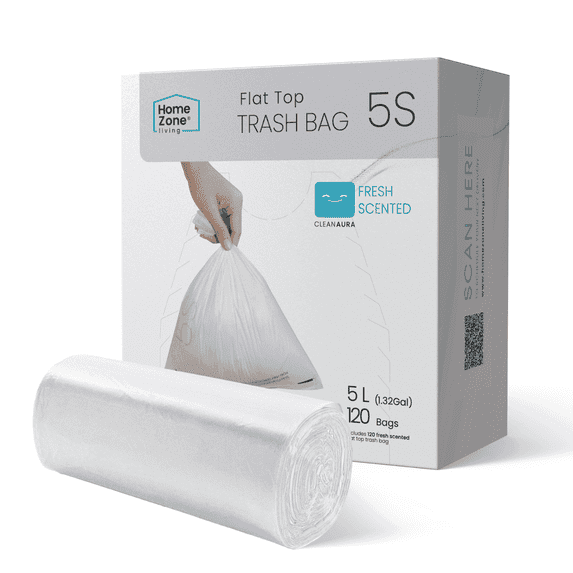 Home Zone Living Code 5S Small Trash Bags Custom Fit for 1.3 Gallon Wastebaskets, 120-Count
