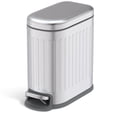 thumbnail image 1 of Home Zone Living 1.3 Gallon Slim Stainless Steel Small Trash Can with Reeded Pattern, Step Pedal and Soft-Close Lid, Silver, 1 of 8