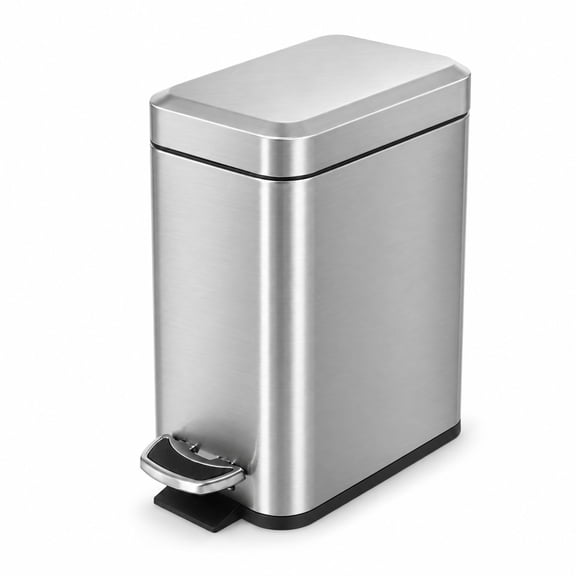 Home Zone Living 1.3 Gallon Stainless Steel Silver Slim Trash Can with Step On Pedal and Soft Close Lid