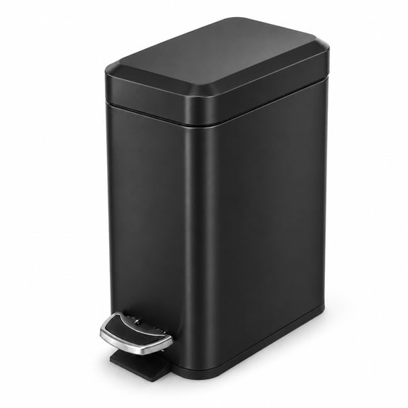 Home Zone Living 1.3 Gallon Stainless Steel Black Slim Trash Can with Step Pedal and Soft Close Lid