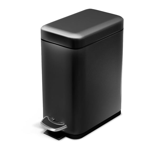 Home Zone Living 1.3 Gallon Stainless Steel Black Slim Trash Can with Step Pedal and Soft Close Lid