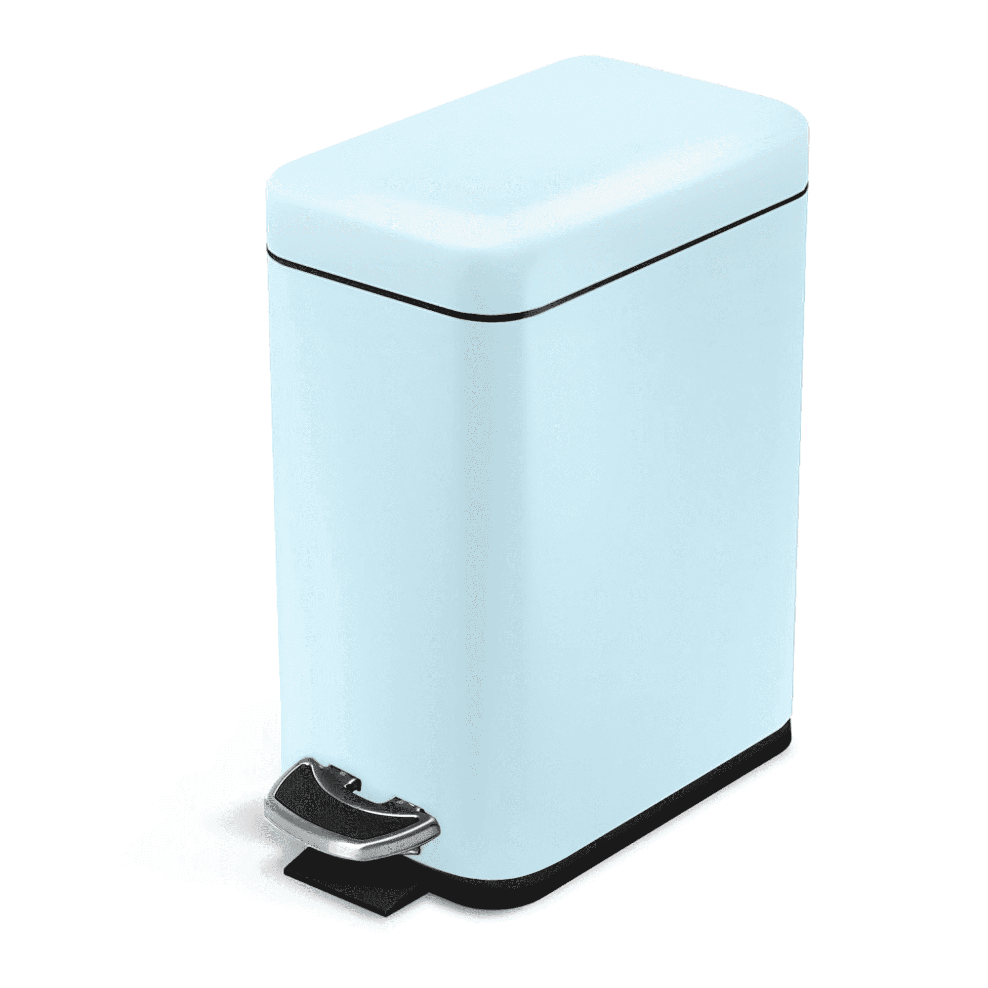 Home Zone Living 1.3 Gallon Slim Stainless Steel Trash Can with Step-On Pedal and Slow-Closing Lid, Powder Blue