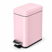 Home Zone Living 1.3 Gallon Slim Stainless Steel Trash Can with Step On Pedal and Soft Close Lid, Pink