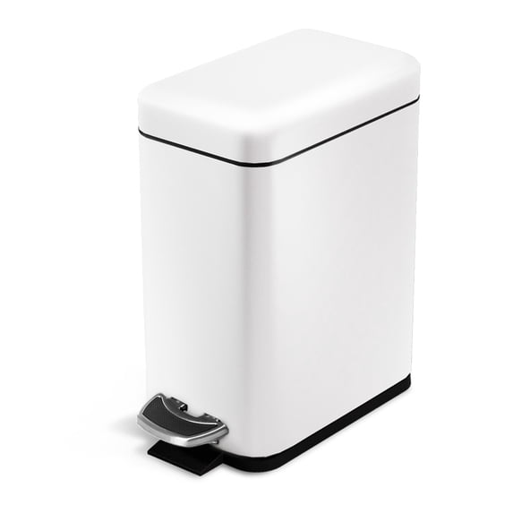 Home Zone Living 1.3 Gallon Slim Stainless Steel Trash Can with Step On Pedal and Soft Close Lid, White