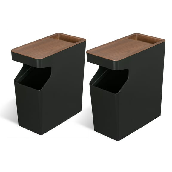 Home Zone Living 2-Pack 2 Gallon Small Trash Can, Slim Rectangular Wastebasket with Wood Grain Cover