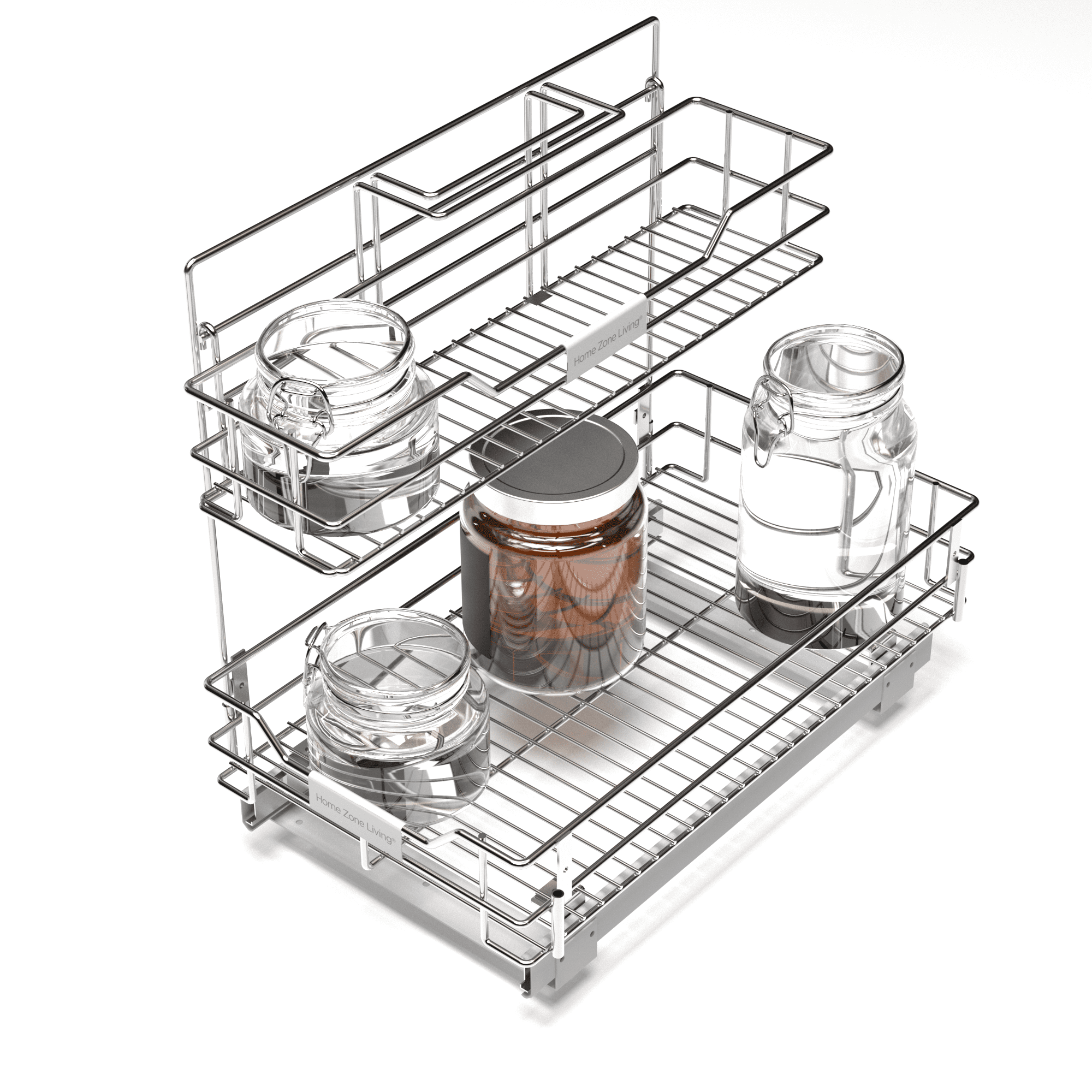 Home Zone Living 11.60” Width x 20” Depth 2 Shelves Slide Out Storage Organizer, Silver